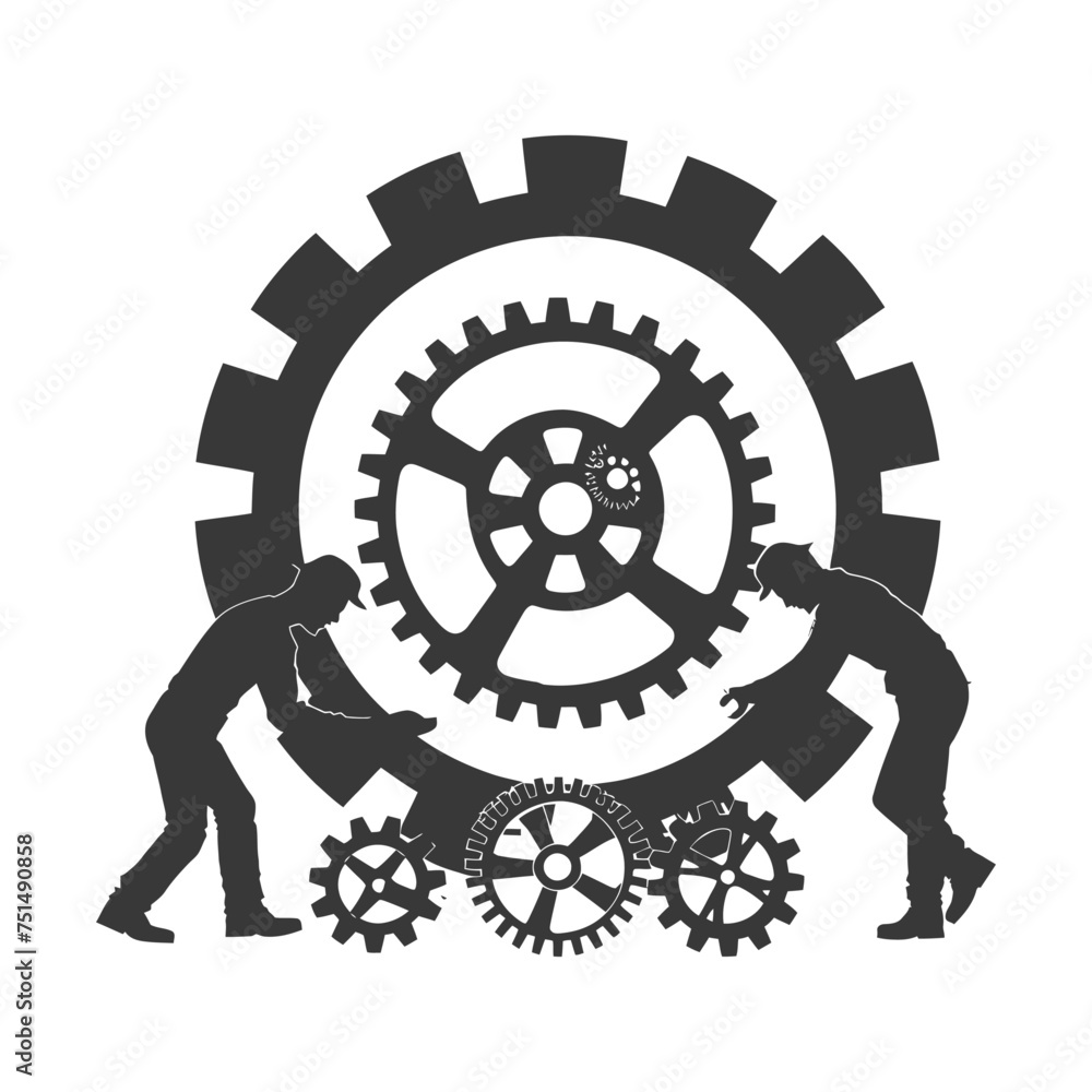 Silhouette cog wheel as teamwork symbol black color only