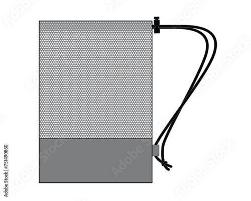 Gray Mesh Drawstring Bag Template on White Background, Vector File.