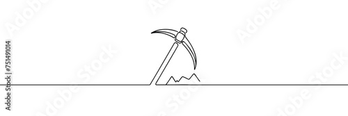 Continuous line drawing art Pickaxe tool Mining Pickaxe concept.