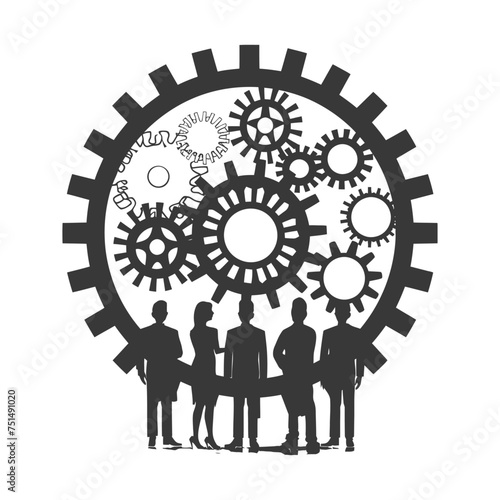 Silhouette cog wheel as teamwork symbol black color only