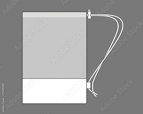 White Mesh Drawstring Bag Template on Gray Background, Vector File.