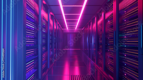 server room in data center full of telecommunication equipment,concept of big data storage and cloud hosting technology.