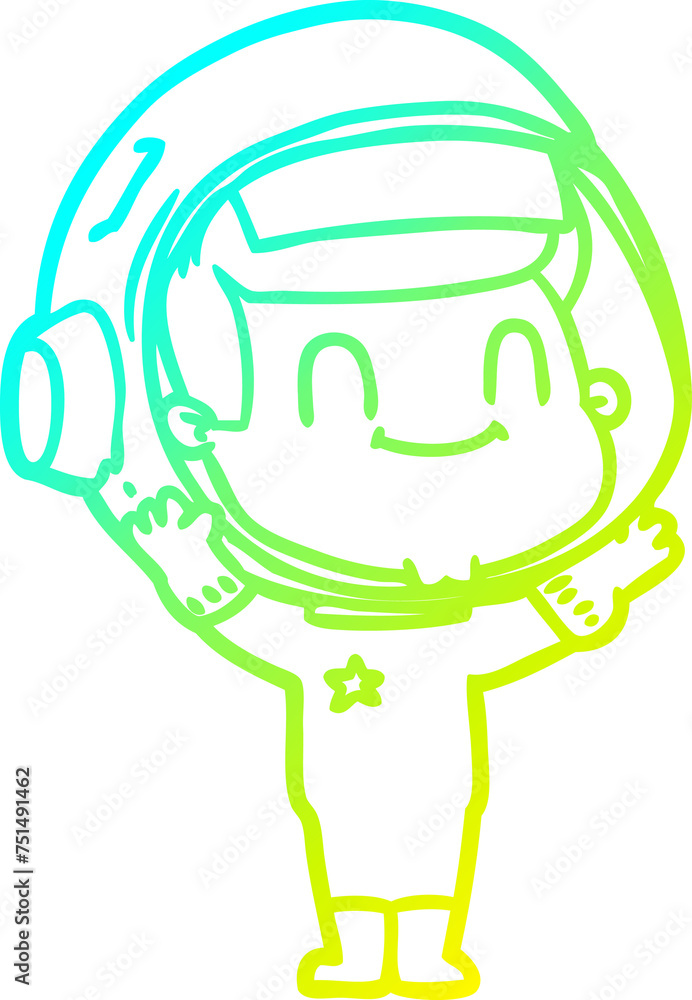 Fototapeta premium cold gradient line drawing happy cartoon astronaut man