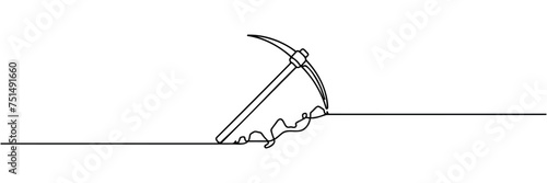 Continuous line drawing art Pickaxe tool Mining Pickaxe concept.
