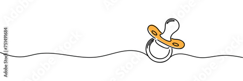 One line continuous of baby pacifier. Minimalist style vector illustration in white background