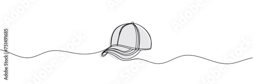 sports cap drawn one line, isolated on white background.