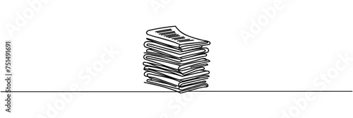 One line drawing of a stack of news newspapers. Vector illustration
