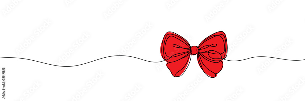 Continuous line drawing of decorative ribbon bow. Vector illustration Continuous line drawing of decorative ribbon bow. Vector illustration