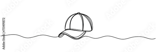 sports cap drawn one line, isolated on white background.