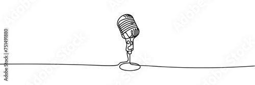 One line drawing vintage retro stage microphone. vector illustration.