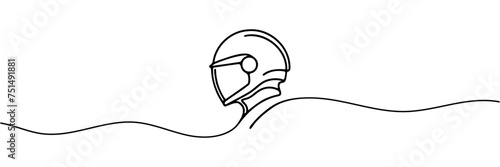 The man in the helmet turned his head to the side. Bikers one line drawing. Vector illustration.