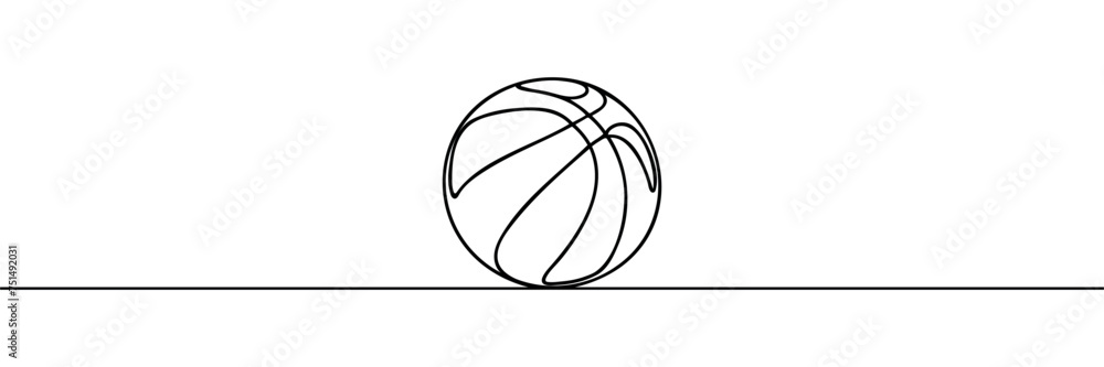 A basketball is drawn in one line. Continuous drawing of ball lines.