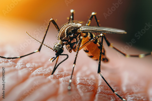 Close-up of a mosquito on human skin highlighting a nuisance for social media. Generative Ai © Anthony Paz