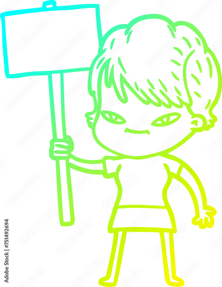 cold gradient line drawing cartoon happy woman cold gradient line drawing cartoon happy woman