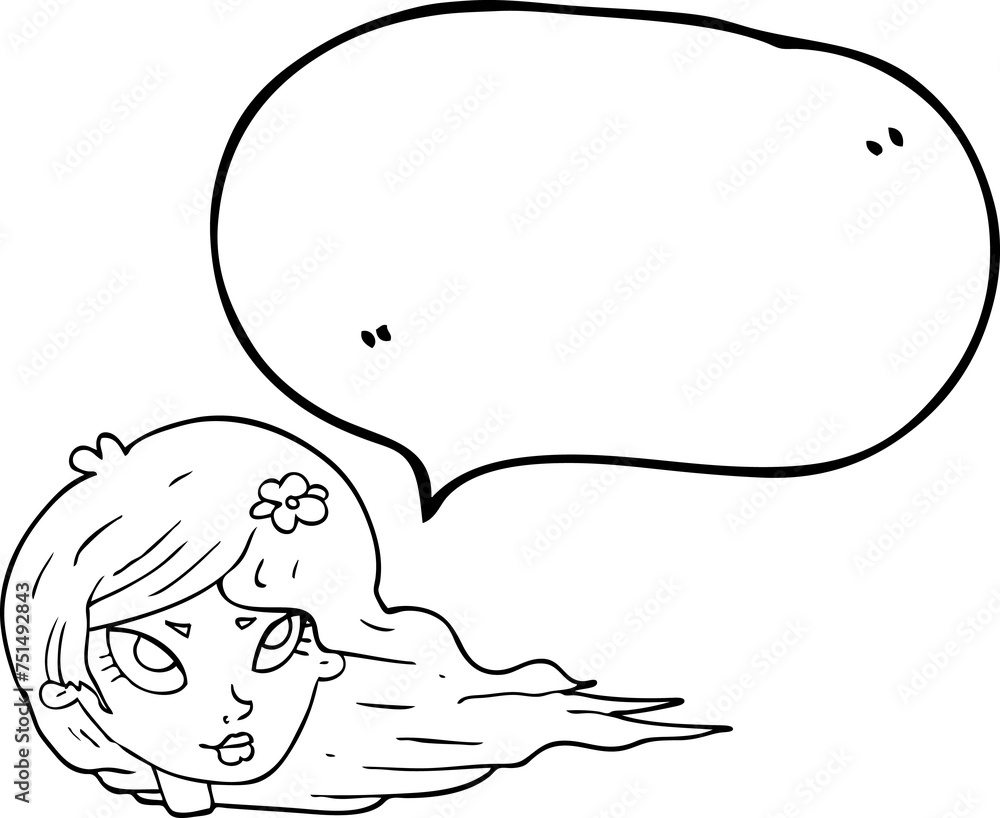 Obraz premium speech bubble cartoon woman with blowing hair