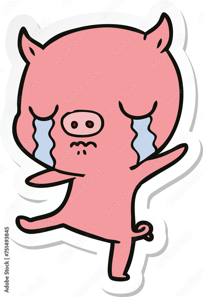 sticker of a cartoon pig crying sticker of a cartoon pig crying
