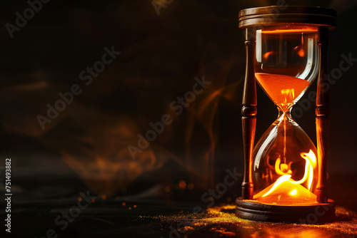 Old hourglass the sands of the past burn like flame below dark background and left side is black --ar 3:2 --style raw --s 50 --v 6.0 photo