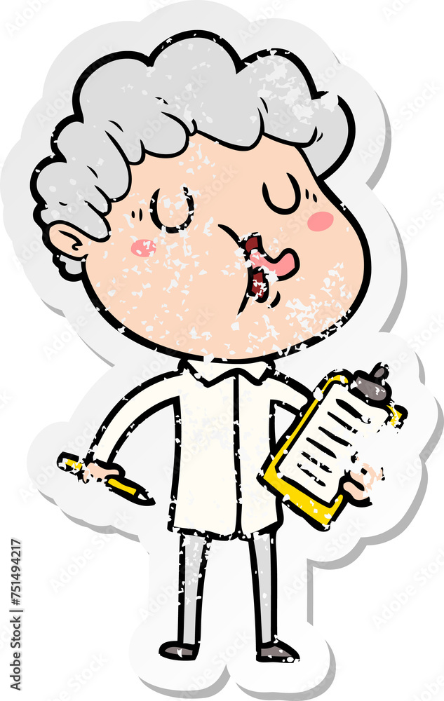 distressed sticker of a cartoon man singing distressed sticker of a cartoon man singing