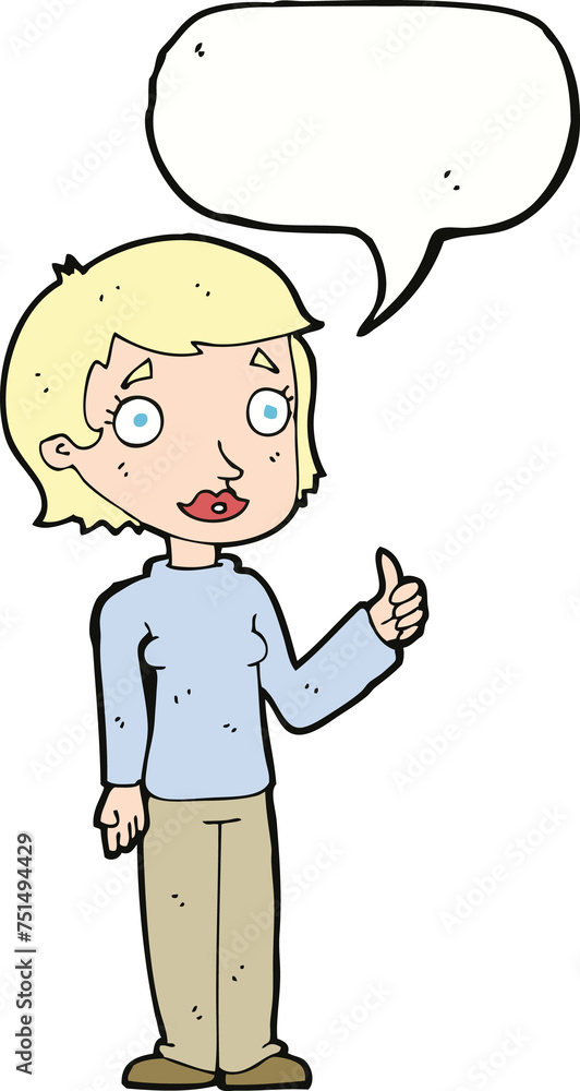 cartoon woman giving thumbs up symbol with speech bubble cartoon woman giving thumbs up symbol with speech bubble