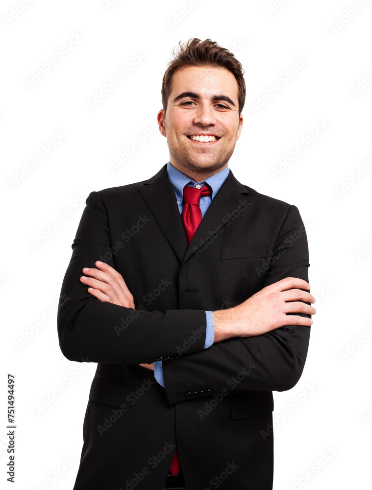 Cheerful young man in a suit with arms crossed on a white background Cheerful young man in a suit with arms crossed on a white background