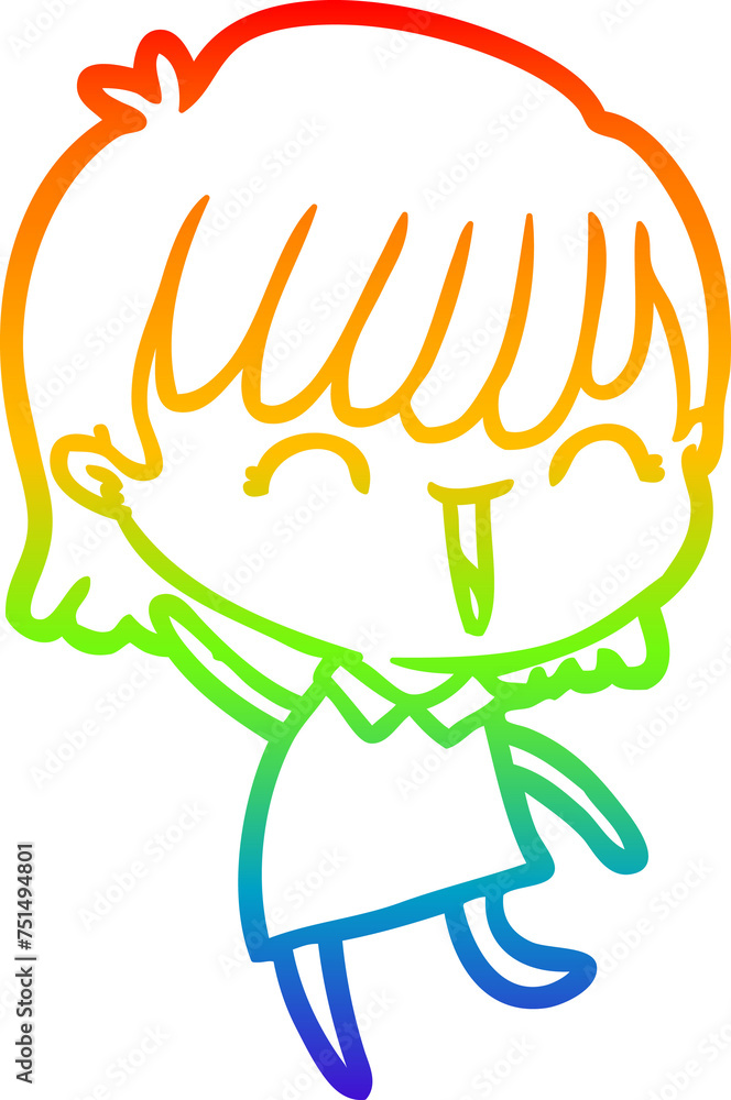 Fototapeta premium rainbow gradient line drawing cartoon woman