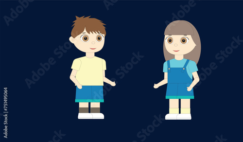Couple of young people. boy and girl standing on a blue background. Vector illustration in a flat style