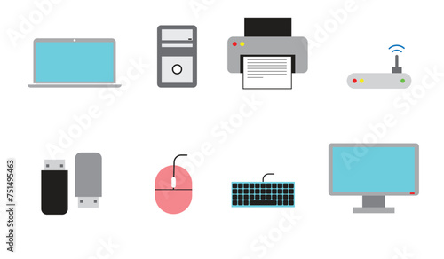 Set of vector office items, stationery icons, flat objects for working