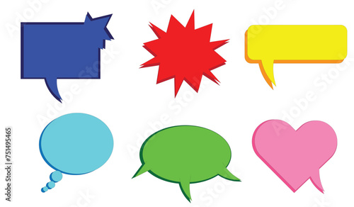 flat speech bubble and dialogue set vector. Colorful chat text doodles.