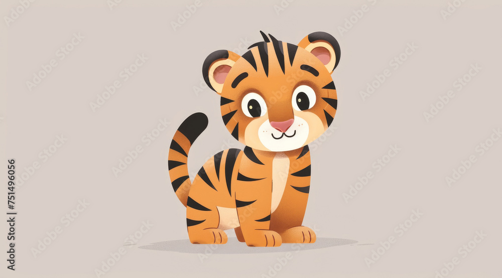 Tiger, illustration and digital art of an animal isolated on a background for poster, post card or printing. Cute, creative and drawing of a cartoon character for wallpaper, canvas and decoration Tiger, illustration and digital art of an animal isolated on a background for poster, post card or printing. Cute, creative and drawing of a cartoon character for wallpaper, canvas and decoration