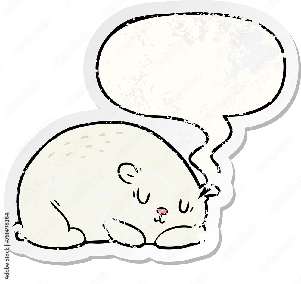 cartoon sleepy polar bear and speech bubble distressed sticker cartoon sleepy polar bear and speech bubble distressed sticker