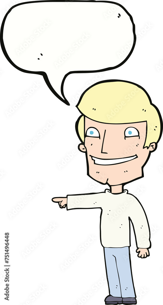cartoon happy man pointing with speech bubble cartoon happy man pointing with speech bubble