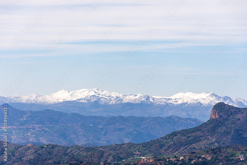 Scenic view of snowcapped mountains against the sky in Setif, Algeria.