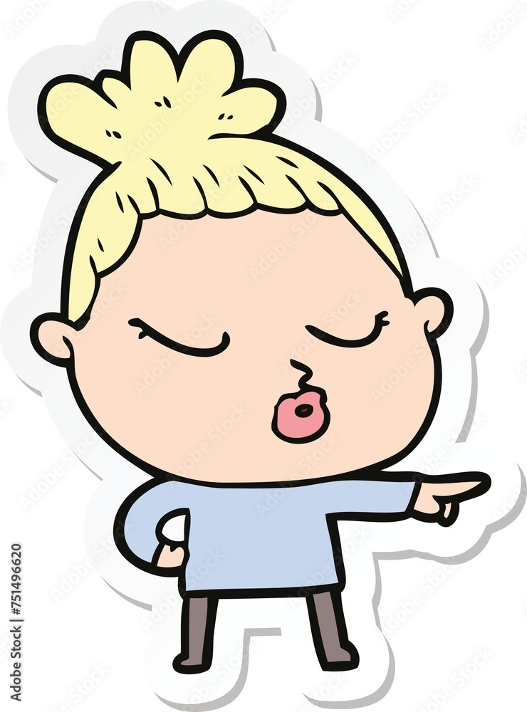 sticker of a cartoon calm woman sticker of a cartoon calm woman