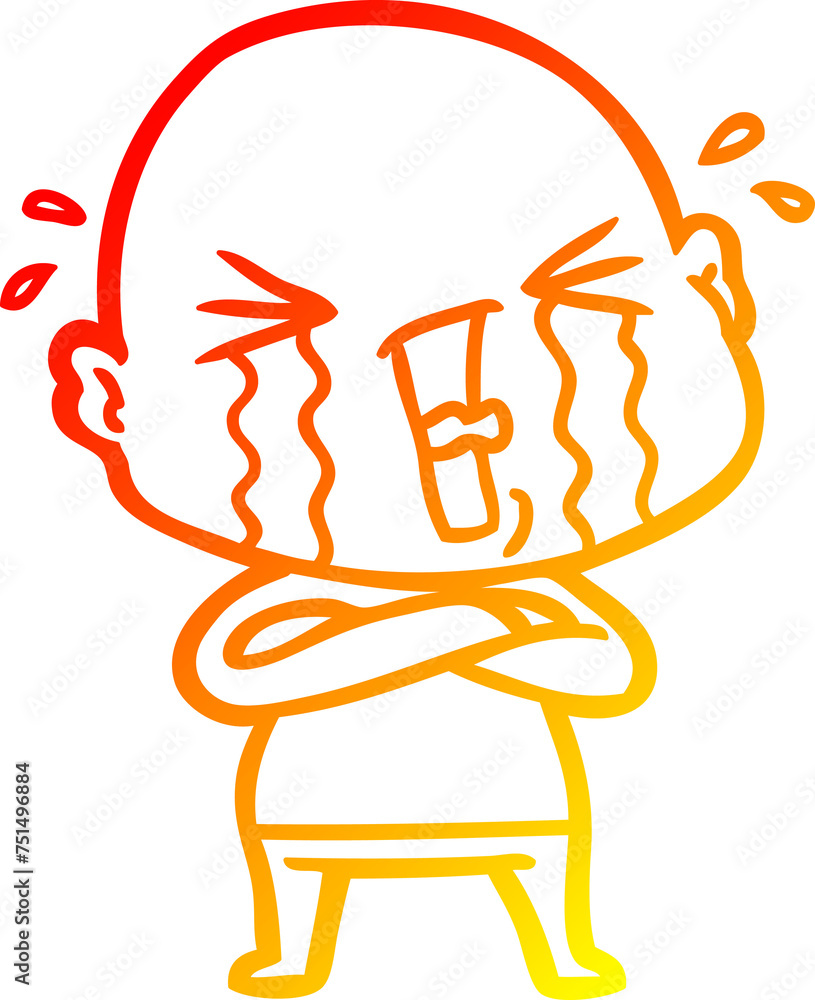 warm gradient line drawing cartoon crying bald man warm gradient line drawing cartoon crying bald man