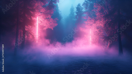 Fantasy Background Abstract Landscape with Foggy Forest. Enchanted Woods with Mist and Mystery. Magical Atmosphere in Nature. Generative Ai