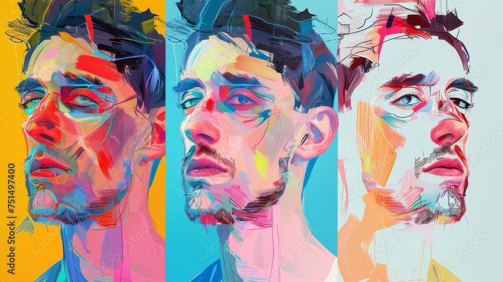 Fototapeta premium Abstract portrait of man in different colors. Street art graffiti style