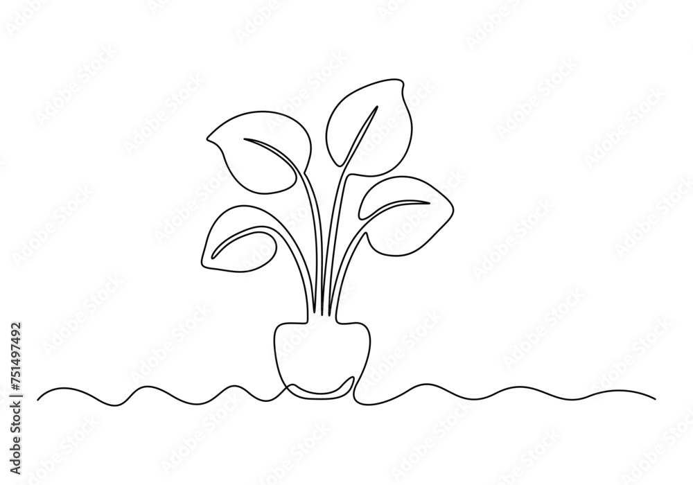 House plant continuous single line drawing vector illustration. Free vector House plant continuous single line drawing vector illustration. Free vector