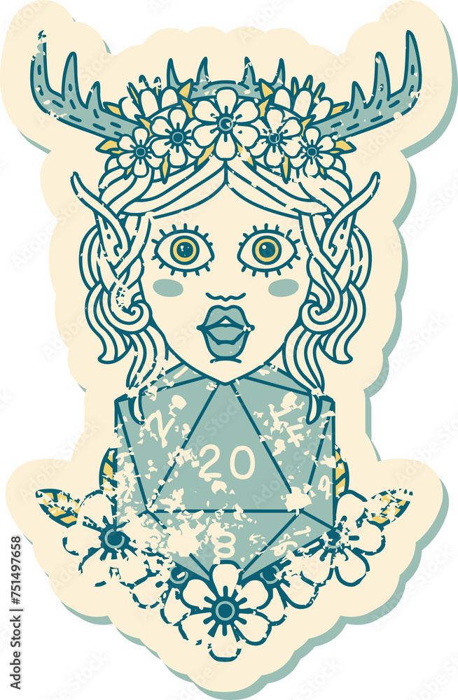 elf druid character with nautral twenty dice roll illustration elf druid character with nautral twenty dice roll illustration