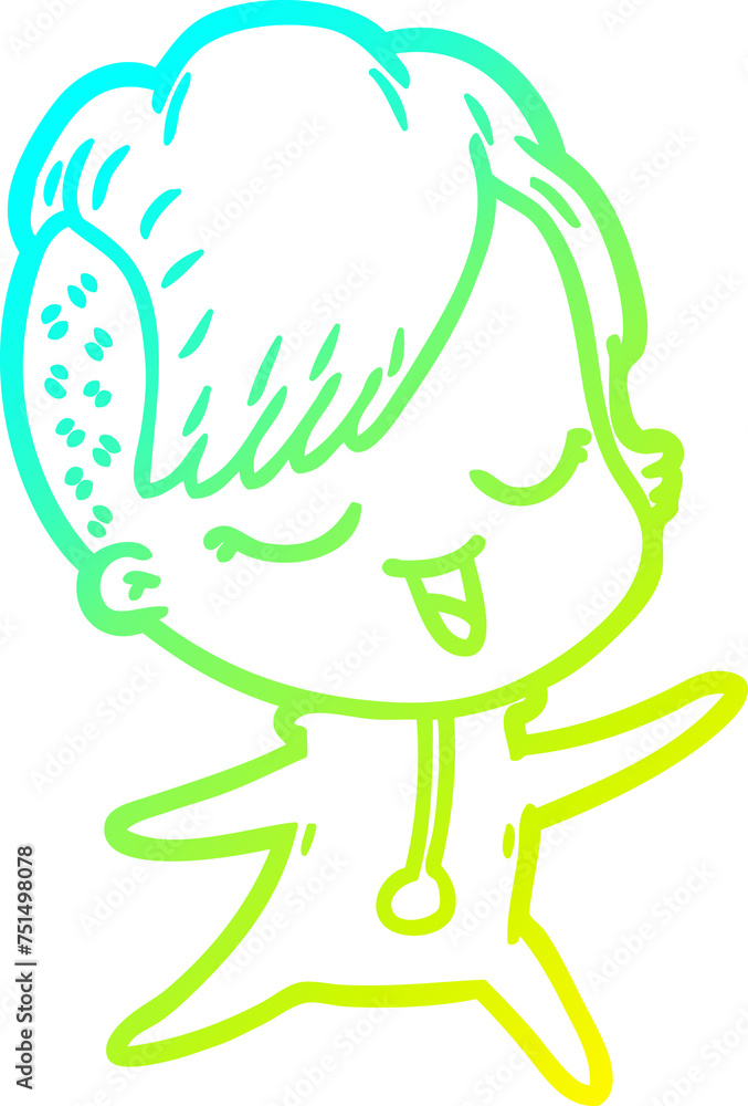 cold gradient line drawing happy cartoon girl in onesie cold gradient line drawing happy cartoon girl in onesie