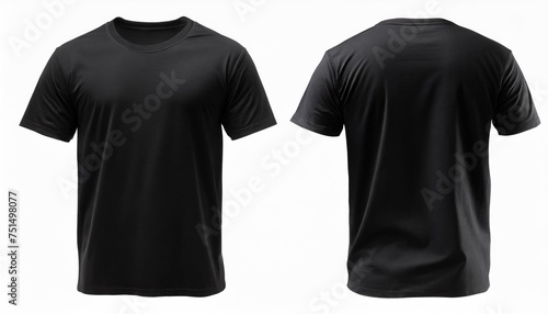 realistic set of male black t shirts mockup front and back view isolated on a transparent background cut out