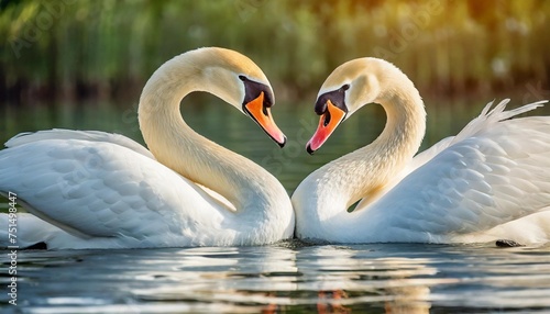 happy valentine s day with two swans in love who with their necks form a heart shape
