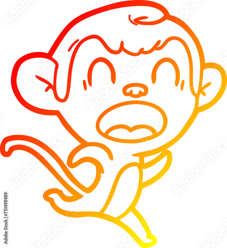 Canvas Print warm gradient line drawing shouting cartoon monkey running
