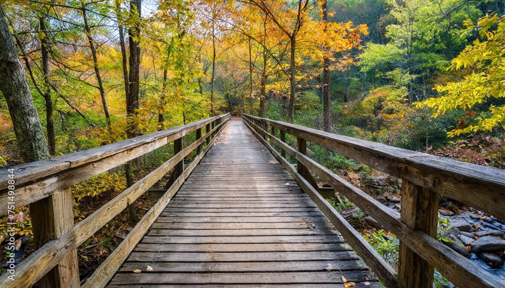 wooden bridge in autumn forest the virginia creeper national recreation trail abingdon va usa