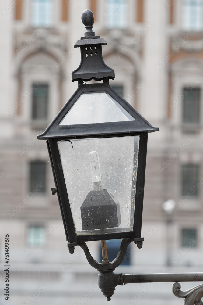Outdoor, lamp and street in city, vintage and retro for urban Cape Town to illuminate objects or areas. Winter, antique and light post for security in dark or night, alert and bulb in garden or park
