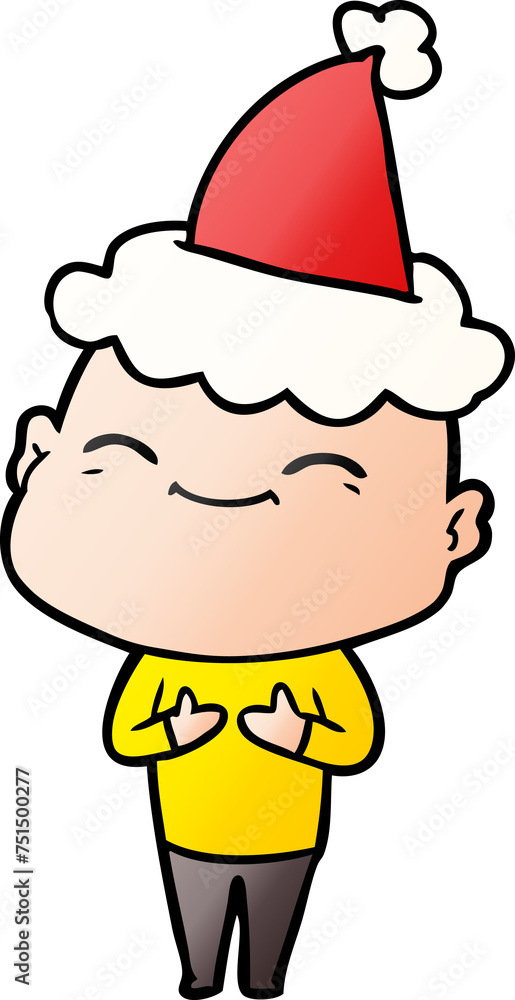happy gradient cartoon of a bald man wearing santa hat happy gradient cartoon of a bald man wearing santa hat