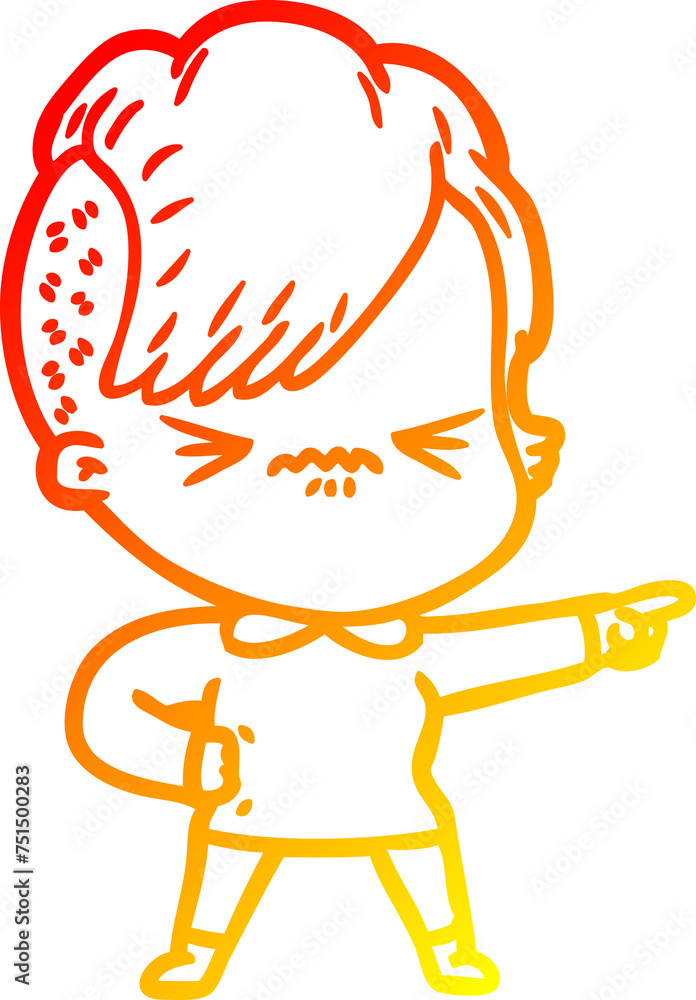 warm gradient line drawing cartoon annoyed hipster girl warm gradient line drawing cartoon annoyed hipster girl