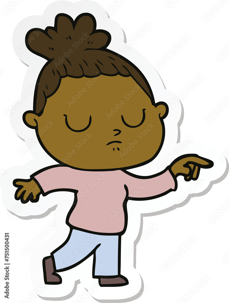 sticker of a cartoon calm woman sticker of a cartoon calm woman