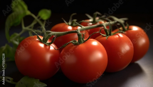 a bunch of fresh juicy red ripe tomatoes on the vine isolated against a transparent background