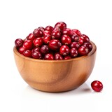 Cranberries in a wooden bowl on white background