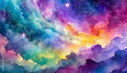 A dreamy background resembling a watercolor painting of a galaxy sky  with swirling clouds